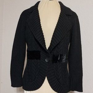 DKNY Black Knitted Wool Blend Cardigan Sweater, size L, fits smaller